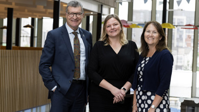 UCLan Vice-Chancellor Professor Graham Baldwin, UCLan Head of the Vet School Dr Heather Bacon and Alison Robinson, Principal of Myerscough College