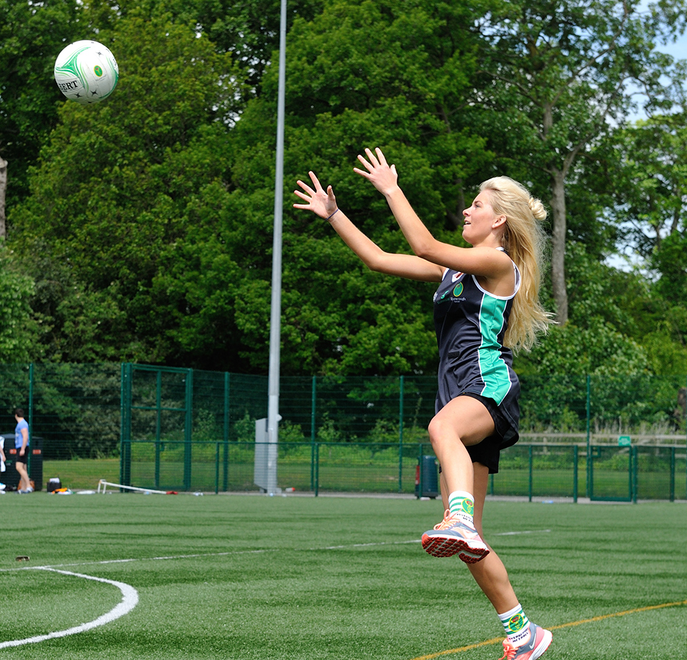 Myerscough netball student preparing to catch the ball
